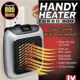 Wall outlet heater with digital display, adjustable thermostat, compact space-saving design