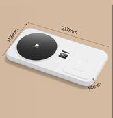 White minimalist mug warmer with digital temperature display, USB slot, 217x113x14mm