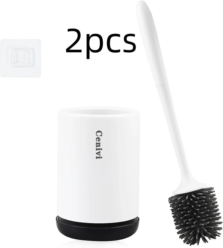 White silicone toilet brush with holder, black bristles, and wall mount, modern bathroom design