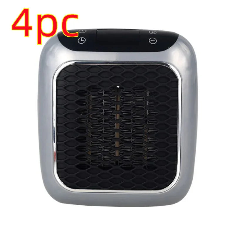 Compact black and silver portable electric heater with digital controls, modern design