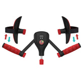Black and red handheld fitness device with digital display and textured grips