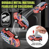 Red and blue checkered metal toy car, durable collision-resistant material, magnetic shell.