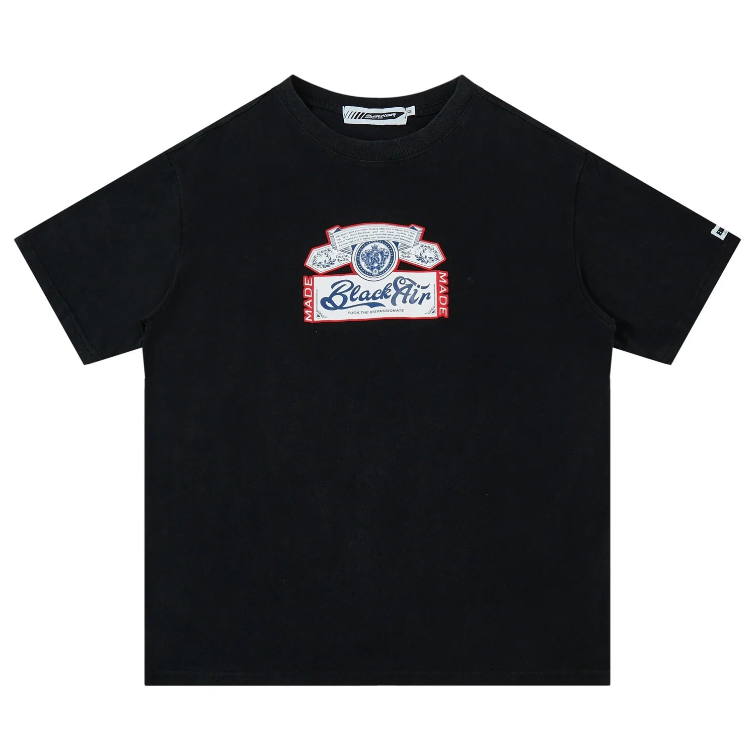 Black oversized streetwear t-shirt with bold front graphic and short sleeves, cotton material