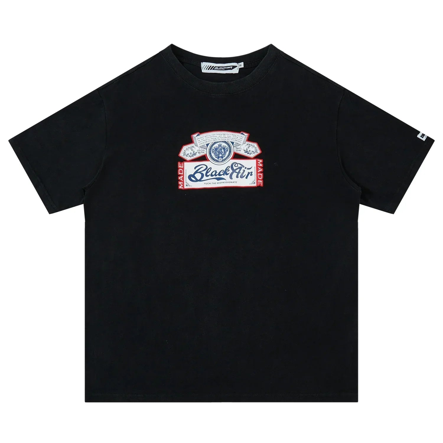 Black oversized streetwear t-shirt with bold front graphic and short sleeves, cotton material