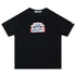 Black oversized streetwear t-shirt with bold front graphic and short sleeves, cotton material