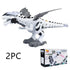 Futuristic white and grey robotic dinosaur toy with box and dragon wings, plastic material