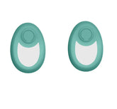 Pair of oval teal and white tech accessories with smooth matte finish, minimal design
