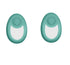 Pair of oval teal and white tech accessories with smooth matte finish, minimal design