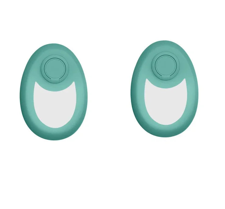Pair of oval teal and white tech accessories with smooth matte finish, minimal design