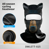 Black dog-print balaclava with ear details, made from ice silk and thermal velvet material, all-season fit.