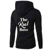 Black hooded sweatshirt with &