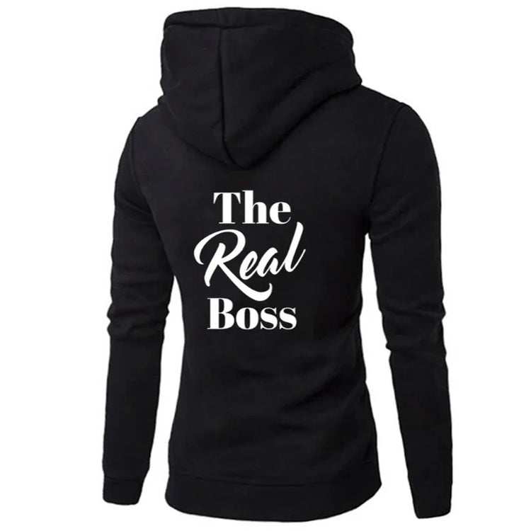 Black hooded sweatshirt with &