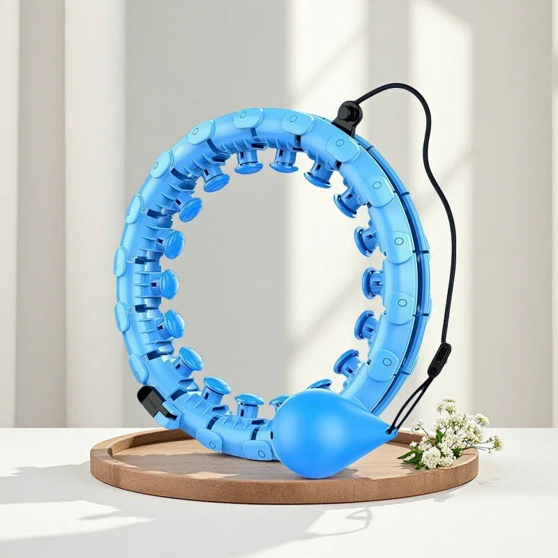 Adjustable blue weighted smart hula hoop with detachable links and ball for fitness