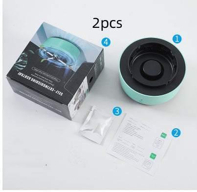 Set of two modern teal and black round containers with instructions, on white background.