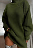 Oversized olive green ribbed knit sweater dress with long sleeves and relaxed fit