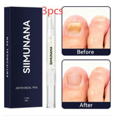 Antifungal nail pen with before and after photos showing improved toenail appearance