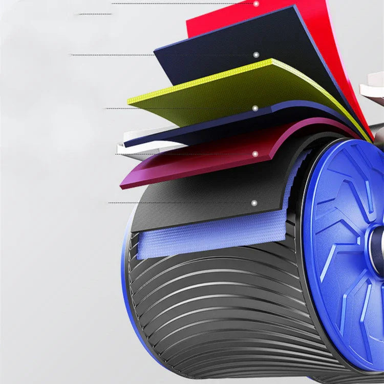 Layered close-up of multi-colored synthetic fabric and foam materials on a modern wheel, showcasing streetwear textile composition and durability.