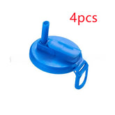 Blue plastic bottle lid with straw spout and handle, set of 4, hydration accessory