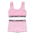 Light pink cotton bralette and shorts set with black elastic waistband and relaxed fit