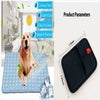 Blue cooling pet mat with quilted texture, shown with golden retriever, ideal for summer comfort