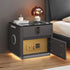 Modern black nightstand with electronic lock drawer, gold safe, and ambient lighting