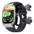 Silver and black digital smart watch with sport band and attached wireless earbuds
