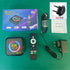 8K Ultra HD Android TV box kit with remote, HDMI cable, manual, and European power adapter on green surface