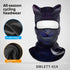 Dark cat-themed balaclava with ears and grin, made from ice silk and thermal velvet