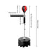Adjustable height standing punching ball with black and red target, black padded arm, and sturdy round base, ideal for home boxing training equipment.