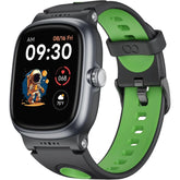 Black and green silicone strap smartwatch with digital display and astronaut watch face.