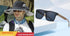 Wide-brim tech sun hat with solar panels and multifunction fans, and matte black sunglasses with wood arms