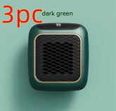 Dark green modern portable heater with black mesh front and digital display, minimalist style