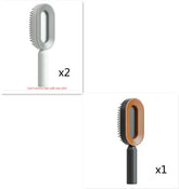 Two light gray and one brown oval hair brushes with ergonomic handles, modern design