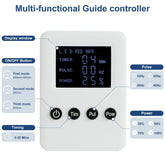 White electronic multi-function guide controller with display and black control buttons