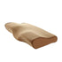 Contoured beige memory foam pillow with ergonomic shape and perforated breathable cover