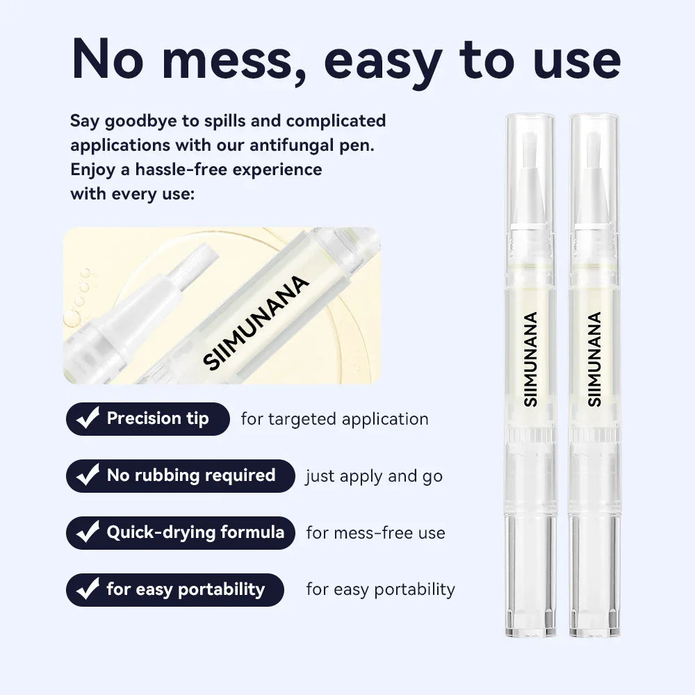 Clear antifungal application pen with precision tip, labeled SIMUNANA, easy to use and portable