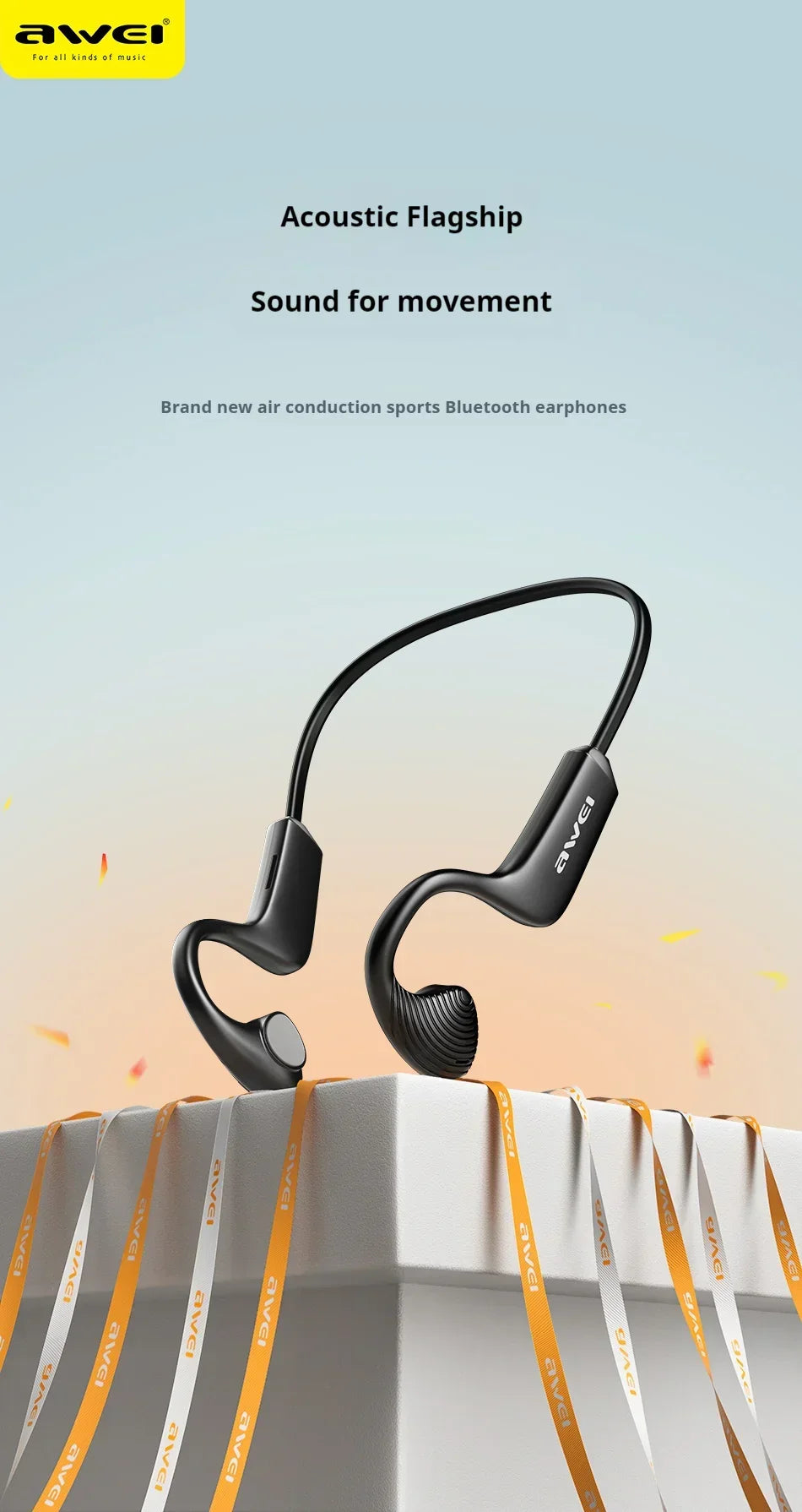 Black air conduction sports Bluetooth earphones with ergonomic, over-ear fit and modern design.