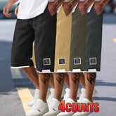 Men’s streetwear knee-length shorts in black, khaki, olive, and gray with relaxed fit.