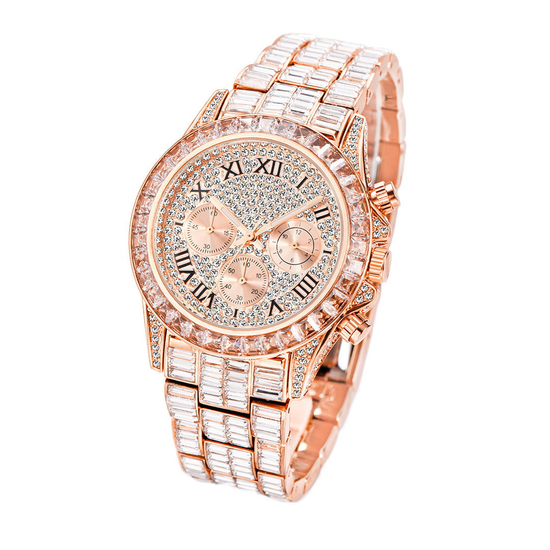 Fashion Three Eyes Rainbow Diamond Daikin Watch Full Square Diamond British Men&