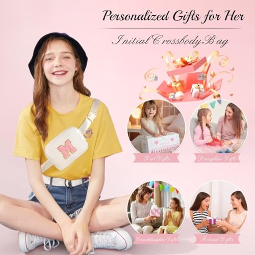 YOOLIFE Initial Crossbody Bag Belt Bag Fanny Packs, Personalized Birthday Gifts for Women Teen Girls Her Mom Daughter Freind Sister Teacher