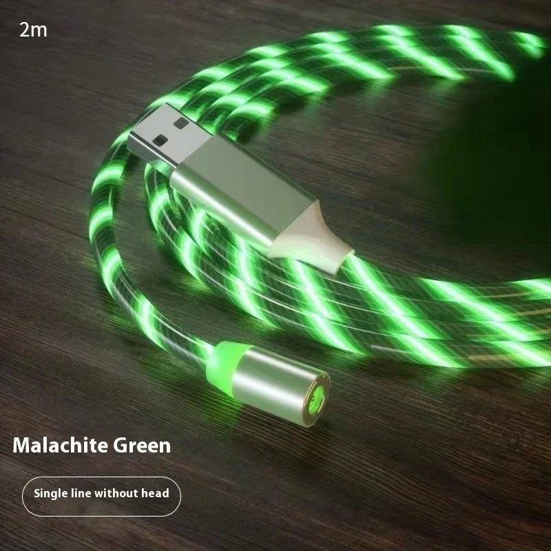 Glowing malachite green USB cable, tech accessory with braided design, 2 meters long.