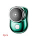 Metallic green compact electric shaver with round foil head and ergonomic design