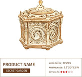 Intricate laser-cut wooden puzzle box with ornate floral patterns and decorative design.