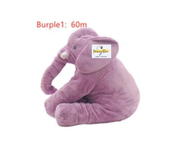 Purple plush elephant toy, soft material, large size, side profile view.