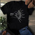 Black graphic tee with white line art of a mother holding children&