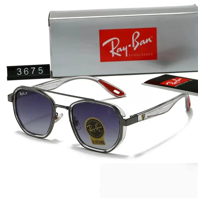 Silver geometric sunglasses with grey gradient lenses and metal frame, modern streetwear style