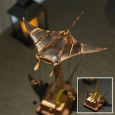 Wooden mechanical stingray model with intricate gears and lifelike wing details.