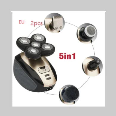 5-in-1 electric rotary shaver set with interchangeable grooming and cleansing heads