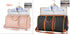 Travel duffel bags in pink and black with brown straps, shown with garment compartments and zippered pouches, ideal for stylish and organized packing.