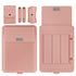 Blush pink leather laptop sleeve set with accessories, modern minimalist style, slim fit.